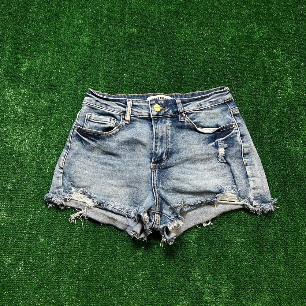 Disclosure Jean Shorts Distressed Raw Hem y2k Aesthetic Blue Denim Size 7/28